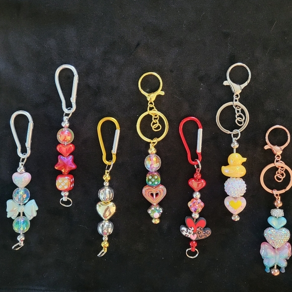 Dressed Up Stars Beaded Key Ring Purse Backpack Phone Charm Festival Friendship - Picture 5 of 6